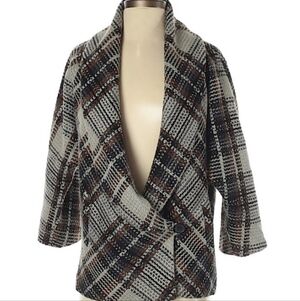 Classiques Entier Plaid Open-Front Shawl Collar Jacket - Brown, Black & Gray